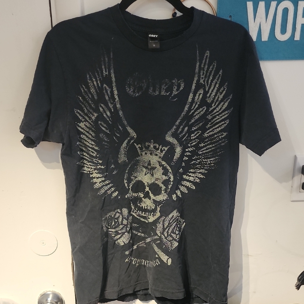Vintage OBEY Made in USA Skull Wings Graphic Tee Shepard Fairey Era 2000s Street